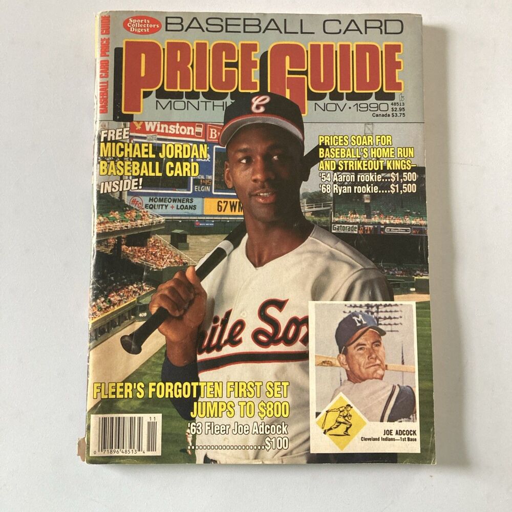 1990 November Sports Card Price Guide Monthly With Michael Jordan Baseball Card